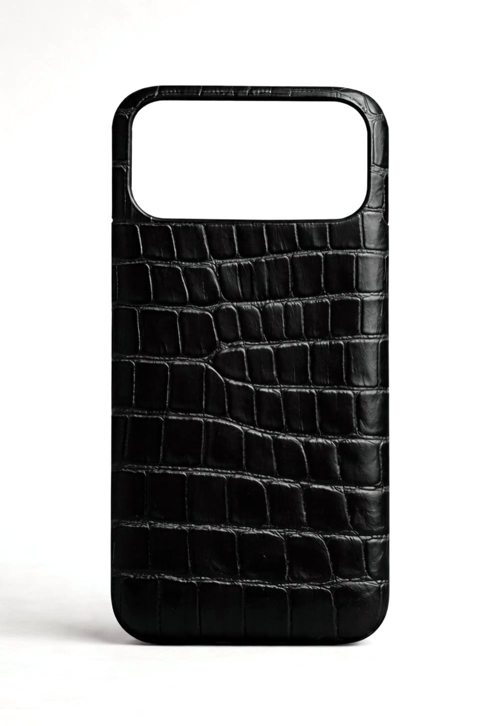 The finished Black Card crocodile case, studio photograph
