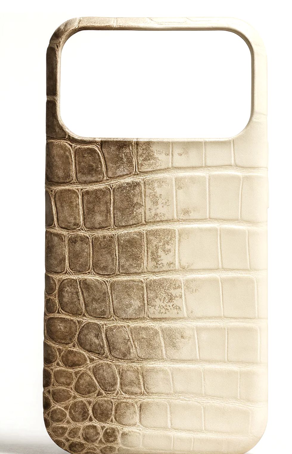 The Himalayan — genuine crocodile iPhone case in a smoke-to-ivory gradient